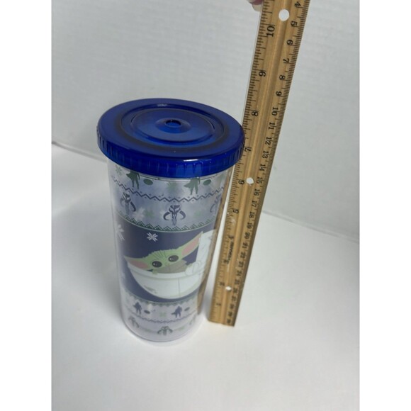 Sleigh Bell Bistro Star Wars Mandalorian Tumbler Cup Lid Straw Grogu Child New - Picture 9 of 9